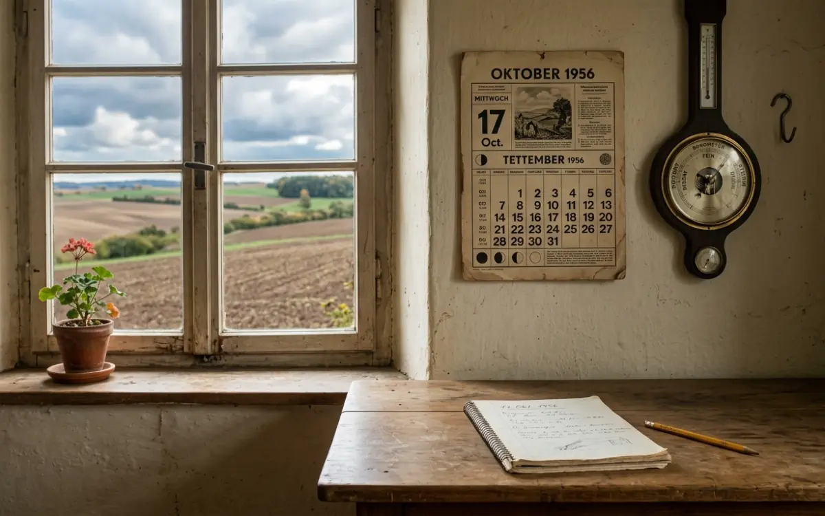Bauernkalender und Barometer an einer Bauernhauswand