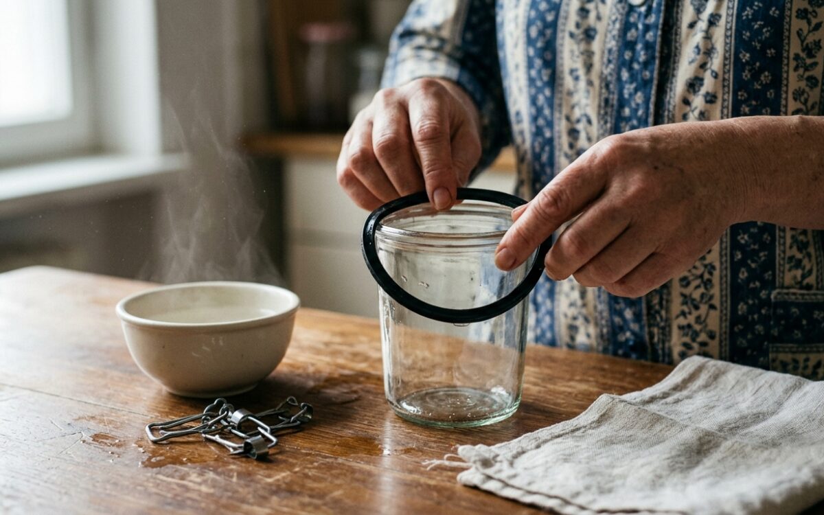 Gummiring auf ein Weckglas auflegen – so werden Weckgläser verschlossen