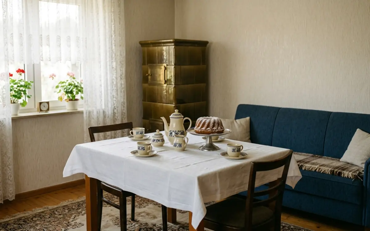 Gute Stube am Sonntag mit gedecktem Kaffeetisch