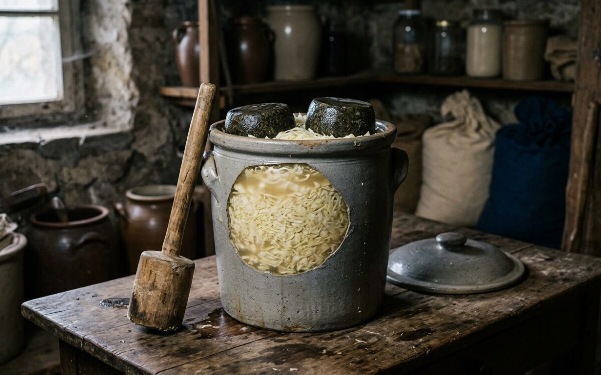Sauerkraut selber machen im Steinguttopf mit Beschwerungssteinen