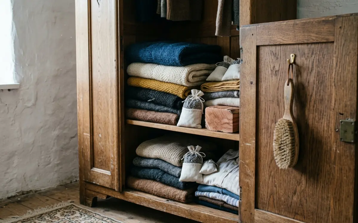 Wäscheschrank mit Lavendelsäckchen und Zedernholz